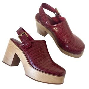 Charlotte Stone Bonnie Red Clogs Mules Square Toe Adjustable Wooden Heel Size 12